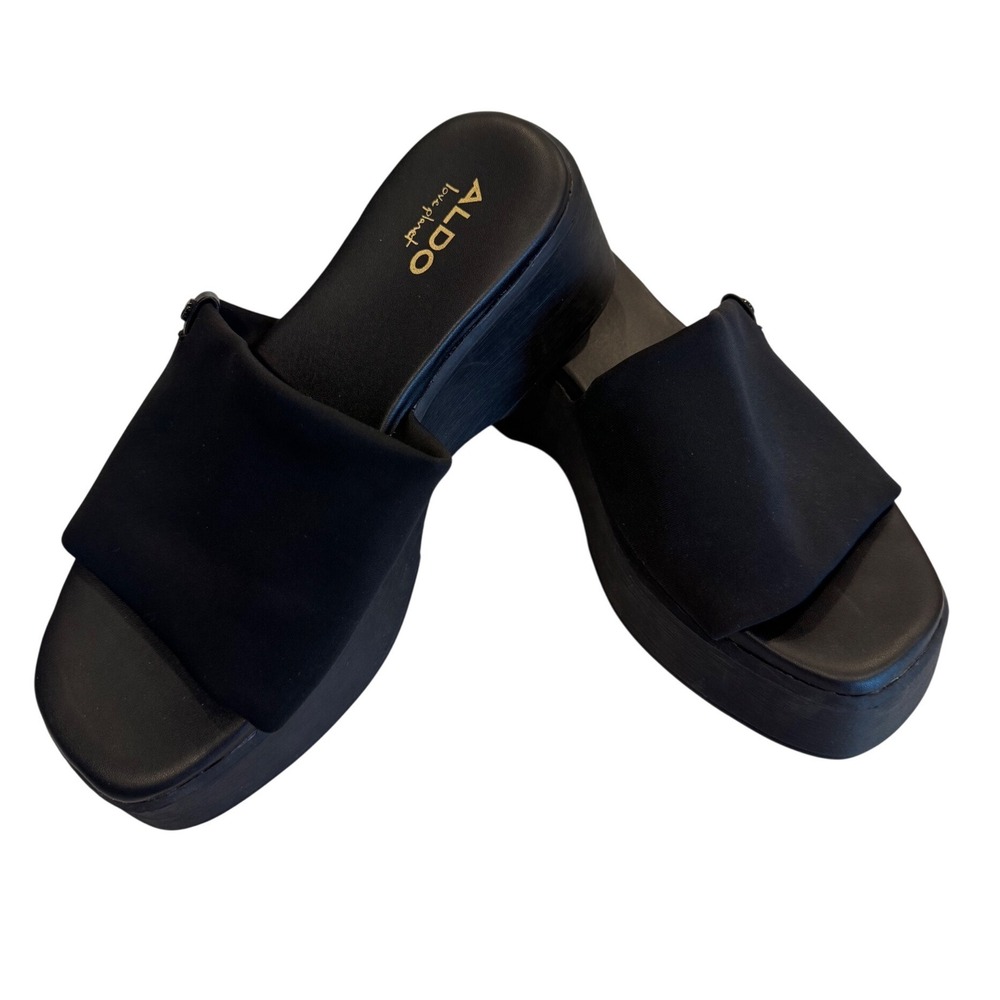 ALDO Love Planet Black Neoprene Platform Mule Sandals Y2K Minimalist Size 6